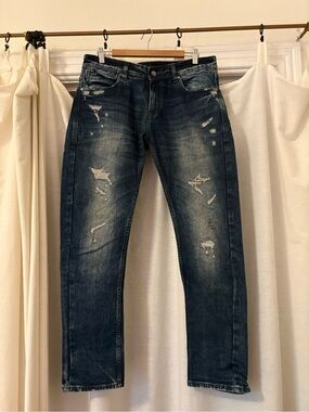 Philipp Plein Men's Distressed Straight Jeans - Dark Blue Wash